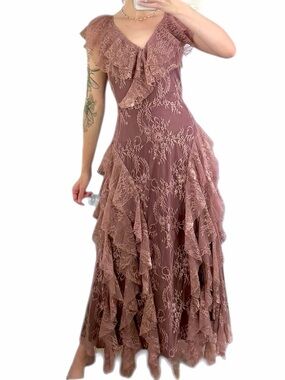 NWT Joyfolie Sylvia Lace Ruffle Dress Mauve Boho Romantic Midi Small